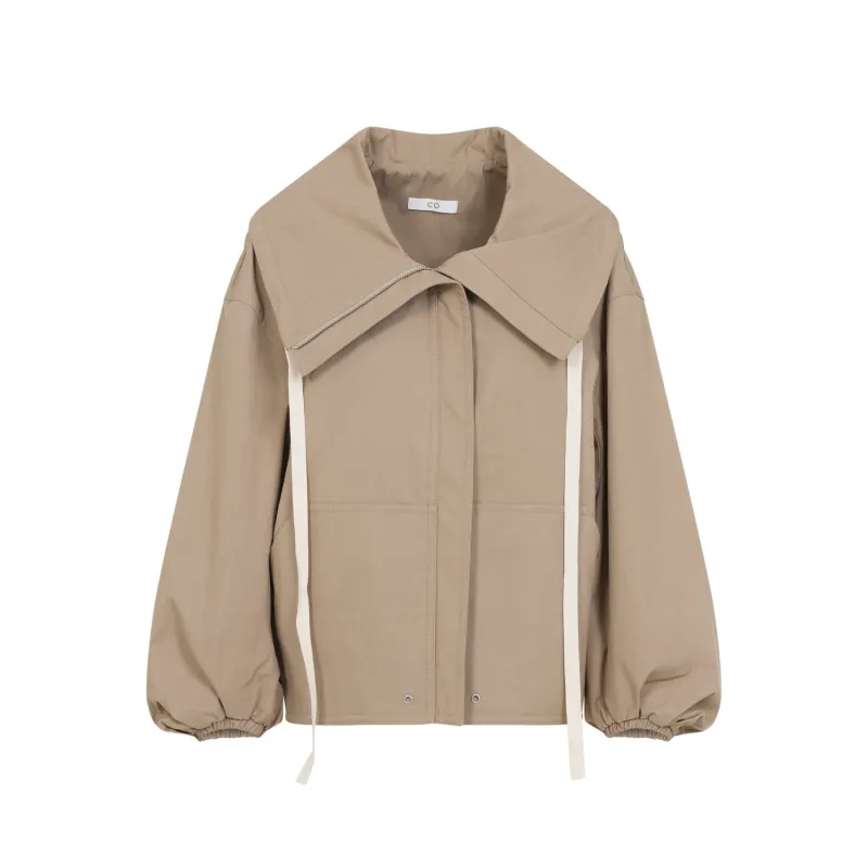 BEIGE ROLLED COLLAR COTTON JACKET made by CO