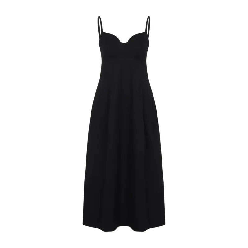 BLACK BUSTIER CUT COTTON MIDI DRESS sold by Lord & Taylor