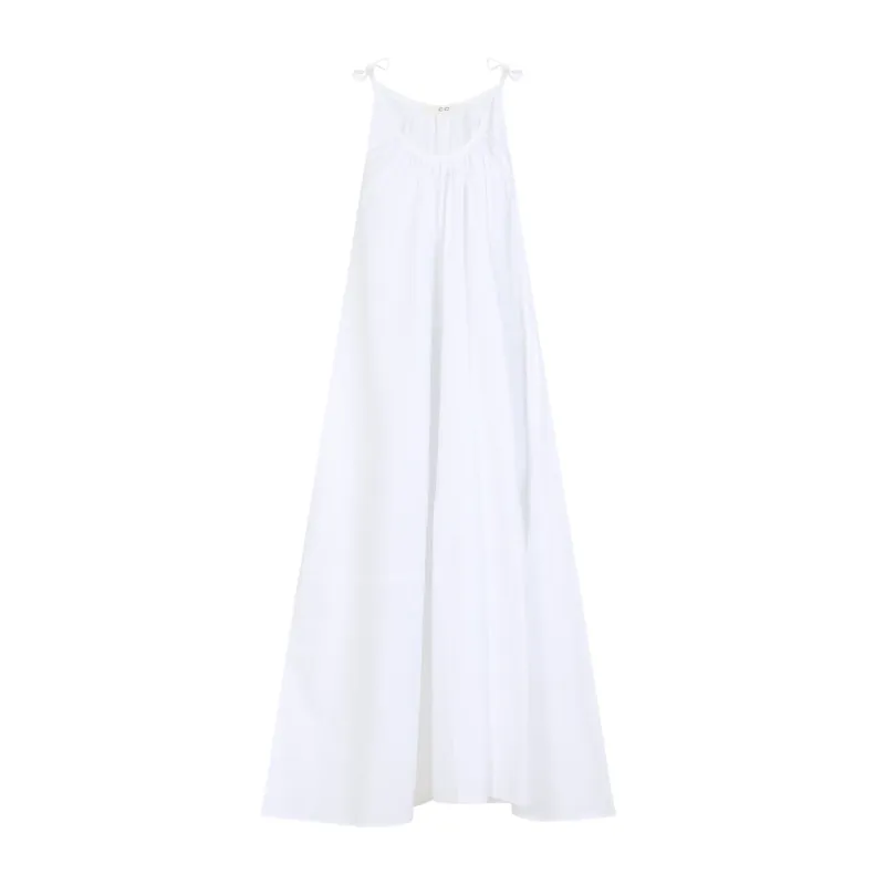 WHITE GATHERED COTTON MIDI DRESS sold by Lord & Taylor
