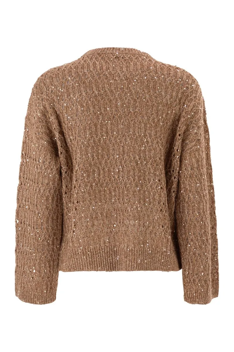 LINEN OPENWORK CREW NECK JUMPER WITH SEQUINS sold by Lord & Taylor product image thumbnail 2