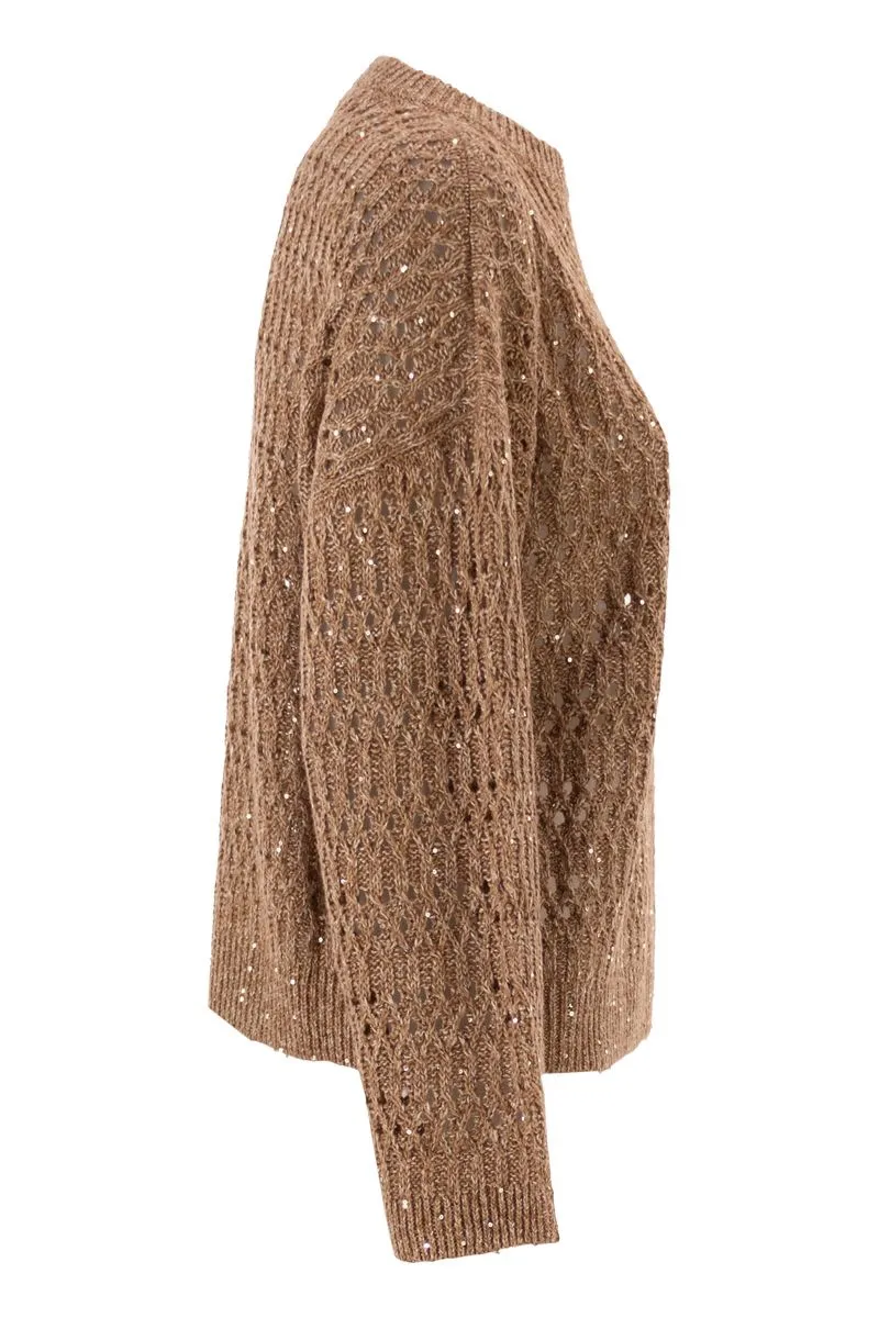 LINEN OPENWORK CREW NECK JUMPER WITH SEQUINS sold by Lord & Taylor product image thumbnail 3