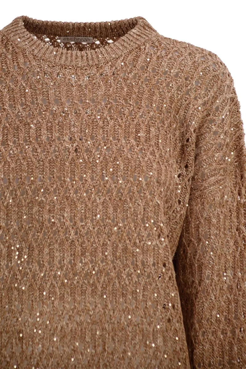 LINEN OPENWORK CREW NECK JUMPER WITH SEQUINS sold by Lord & Taylor product image thumbnail 4