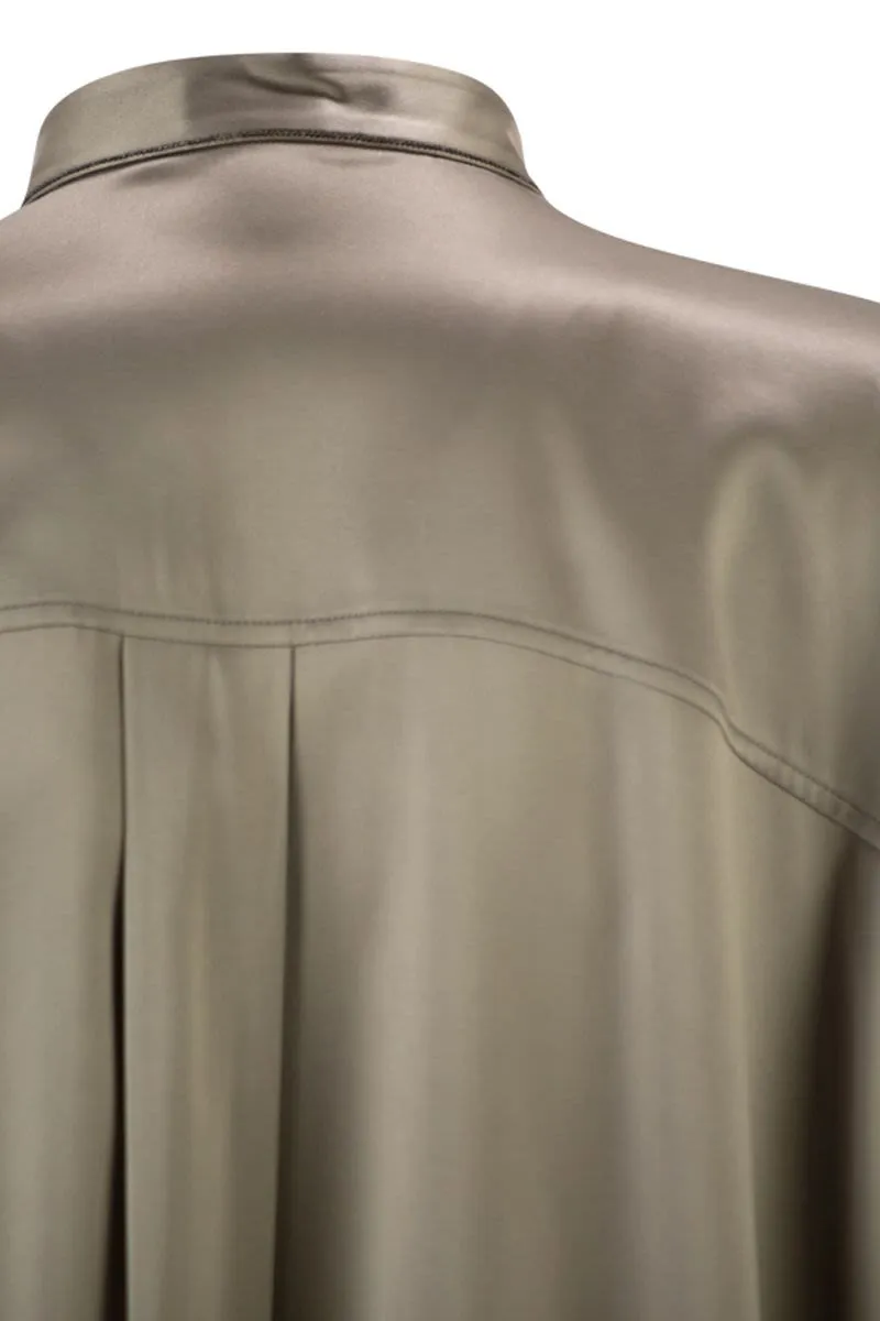 STRETCH SILK SATIN MANDARIN COLLAR SHIRT WITH NECKLACE sold by Lord & Taylor product image thumbnail 4