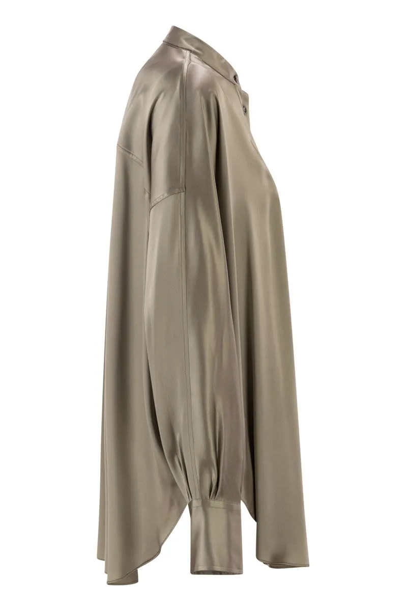 STRETCH SILK SATIN MANDARIN COLLAR SHIRT WITH NECKLACE sold by Lord & Taylor product image thumbnail 3