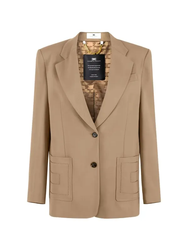SINGLE-BREASTED GABARDINE BLAZER WITH EMBROIDERED POCKETS sold by Lord & Taylor