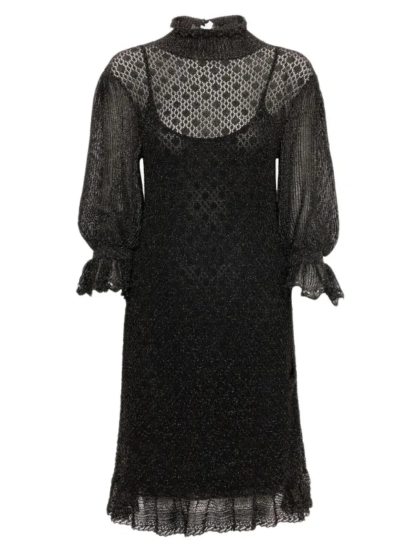 MINI DRESS WITH PUFFED SLEEVES AND RUFFLES IN LUREX KNIT sold by Lord & Taylor