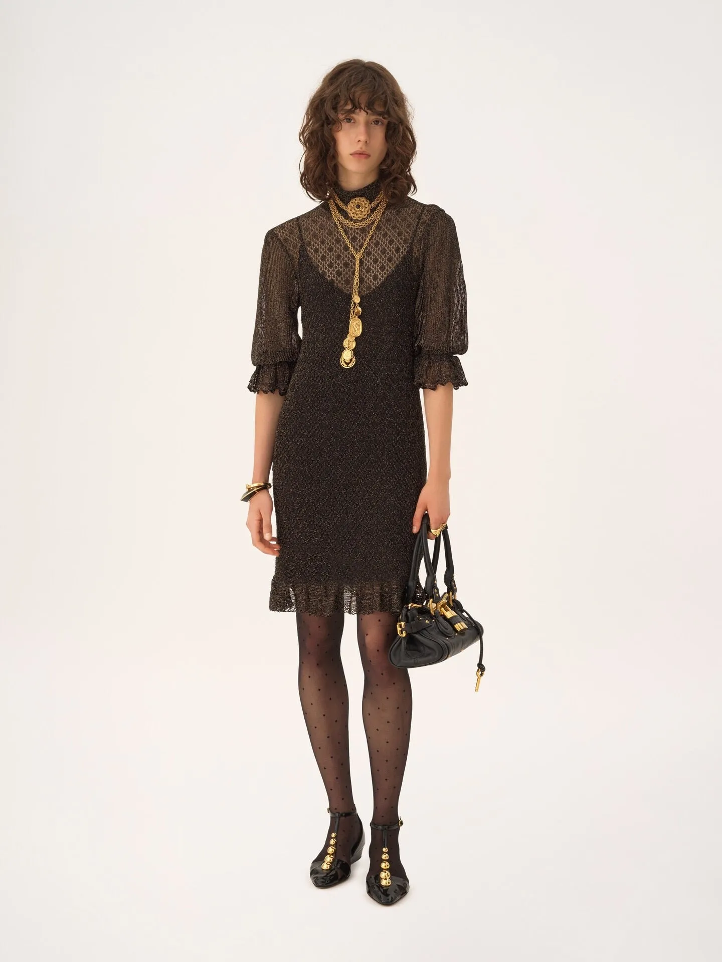 MINI DRESS WITH PUFFED SLEEVES AND RUFFLES IN LUREX KNIT sold by Lord & Taylor product image thumbnail 2