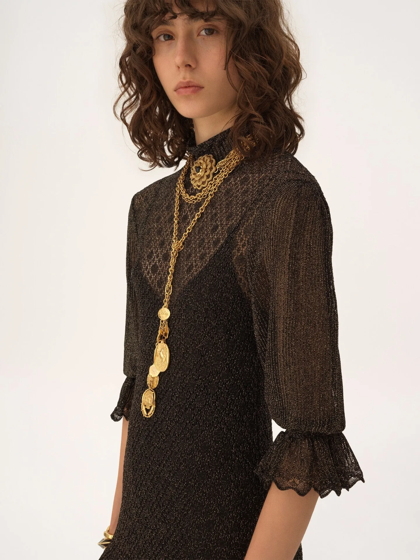 MINI DRESS WITH PUFFED SLEEVES AND RUFFLES IN LUREX KNIT sold by Lord & Taylor product image thumbnail 3