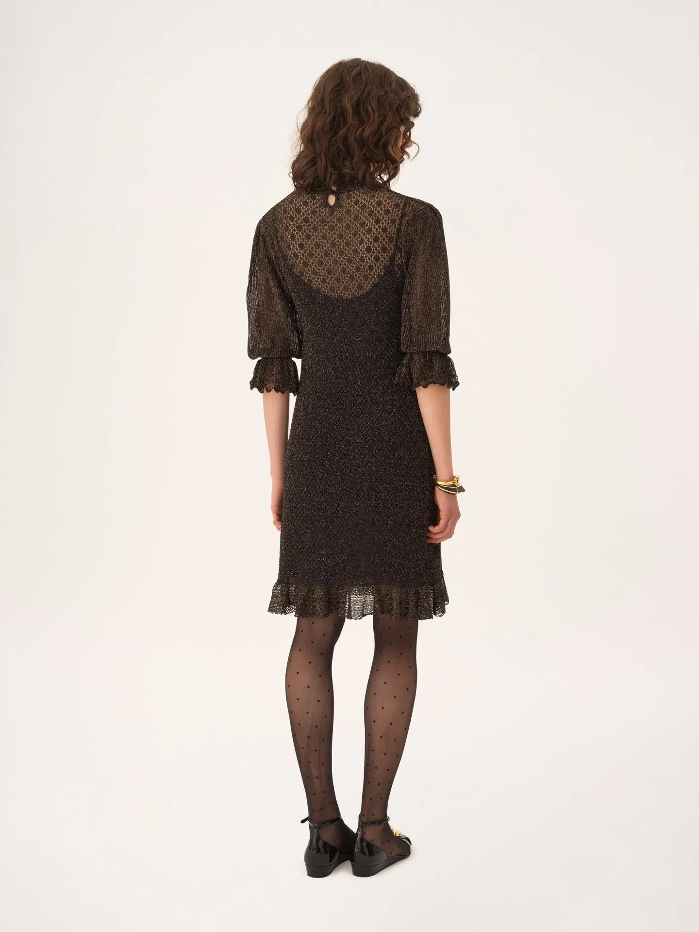 MINI DRESS WITH PUFFED SLEEVES AND RUFFLES IN LUREX KNIT sold by Lord & Taylor product image thumbnail 4