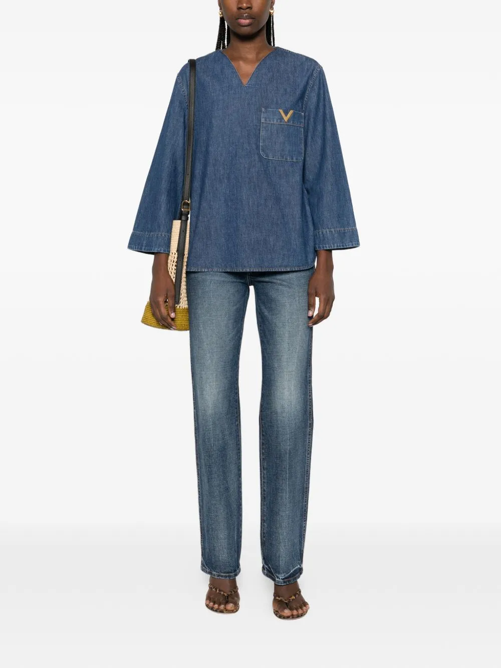 VLOGO SIGNATURE DENIM BLOUSE sold by Lord & Taylor product image thumbnail 3