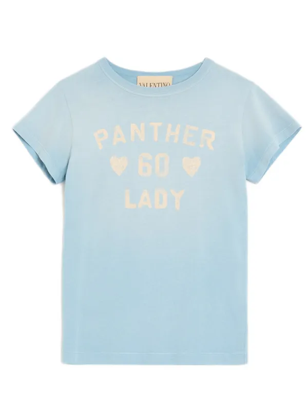 LIGHT BLUE PANTHER LADY TSHIRT made by Valentino Garavani