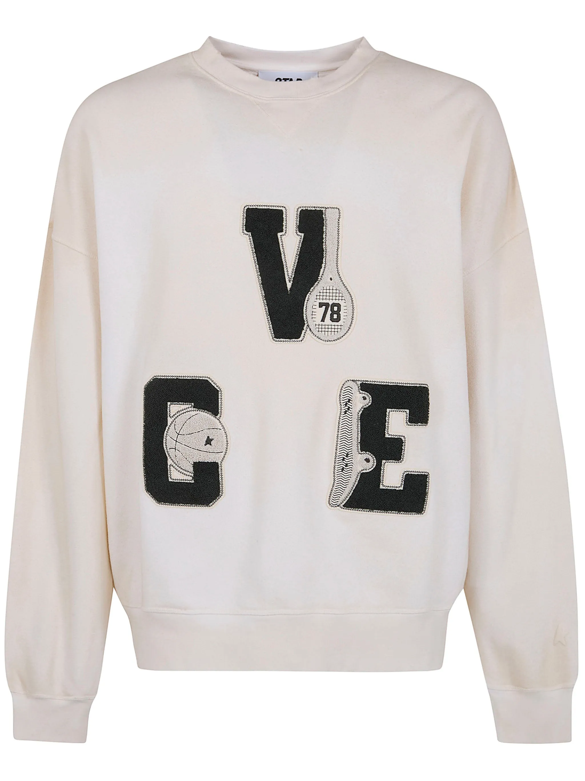 WHITE CREWNECK SWEATSHIRT WITH PATCHES sold by Lord & Taylor