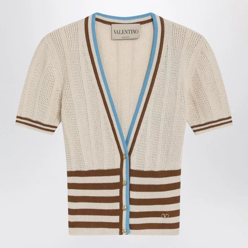 OPENWORK STRIPED COTTON CARDIGAN made by Valentino Garavani