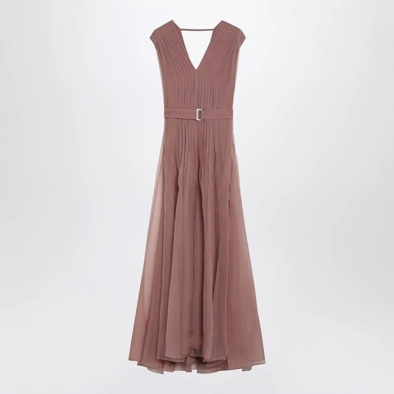 PINK CRISPY SILK DRESS WITH BELT made by Brunello Cucinelli