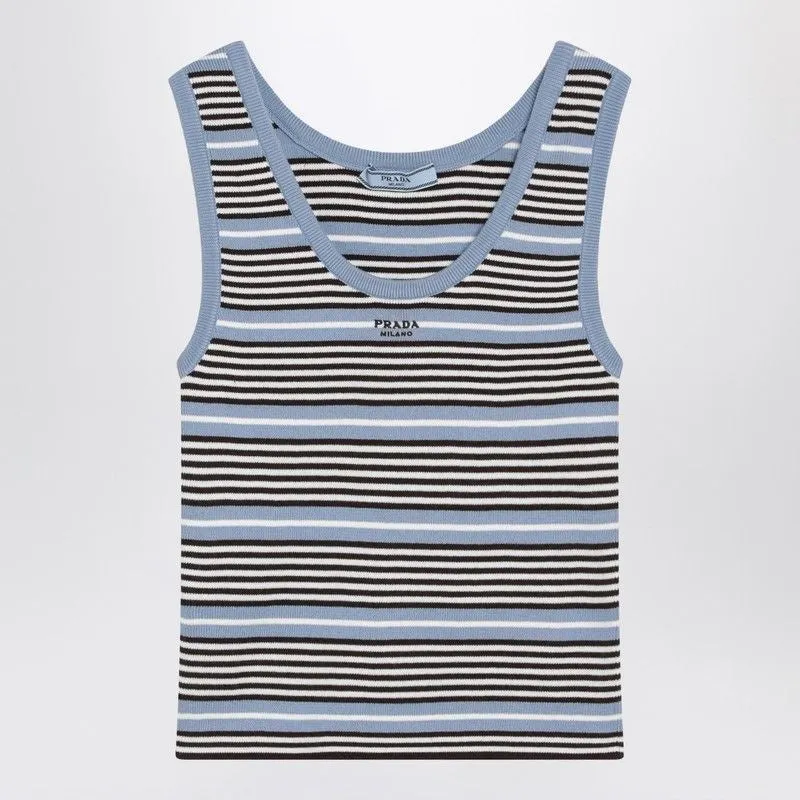 LIGHT BLUE AND WHITE STRIPED TANK TOP made by Prada