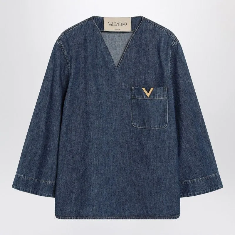 DENIM SHIRT WITH V GOLD DETAILS made by Valentino Garavani