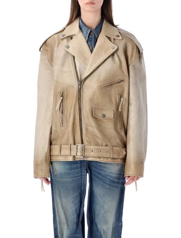 BEIGE LEATHER PHOEBE JACKET made by Golden Goose