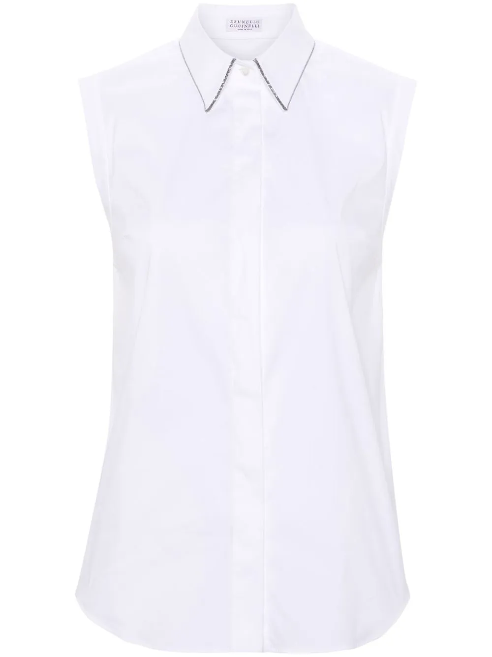 STRETCH COTTON POPLIN SLEEVELESS SHIRT WITH SHINY TRIM sold by Lord & Taylor