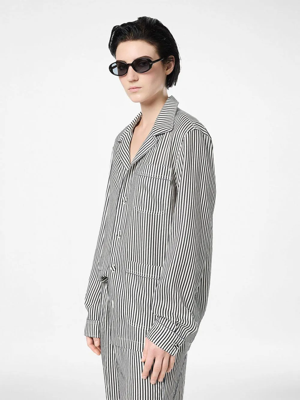 STRIPED SILK PJ SHIRT WITH PIPING AND TONAL TF EMBROIDERED LOGO sold by Lord & Taylor product image thumbnail 4