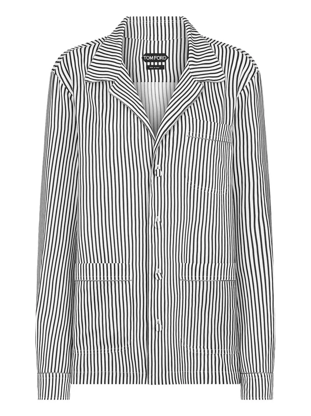 STRIPED SILK PJ SHIRT WITH PIPING AND TONAL TF EMBROIDERED LOGO sold by Lord & Taylor