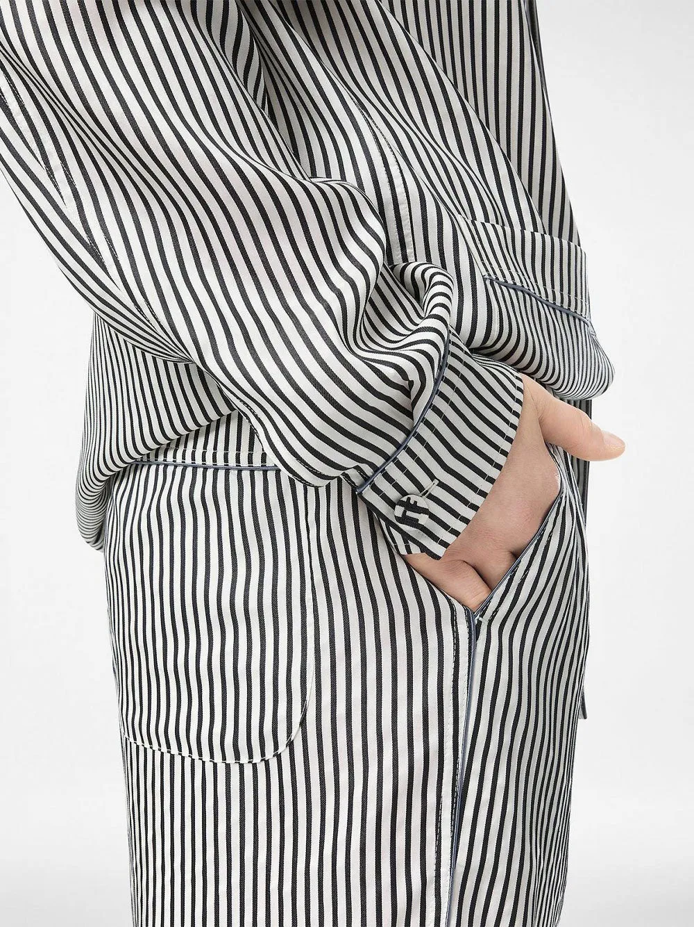 STRIPED SILK PJ SHIRT WITH PIPING AND TONAL TF EMBROIDERED LOGO sold by Lord & Taylor product image thumbnail 5