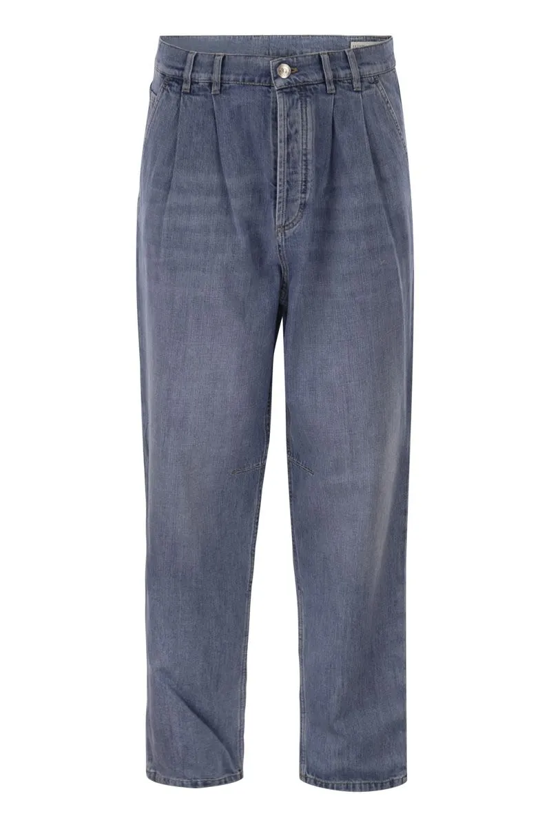 BAGGY JEANS IN COTTON DENIM WITH DOUBLE PLEATS sold by Lord & Taylor