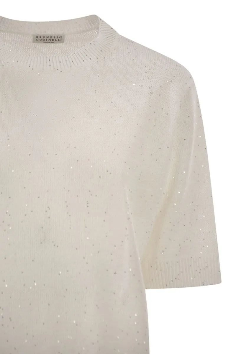 SHORT-SLEEVED CREW NECK JUMPER IN LINEN AND COTTON WITH SEQUINS sold by Lord & Taylor product image thumbnail 4