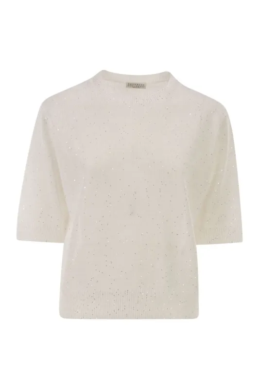 SHORT-SLEEVED CREW NECK JUMPER IN LINEN AND COTTON WITH SEQUINS sold by Lord & Taylor