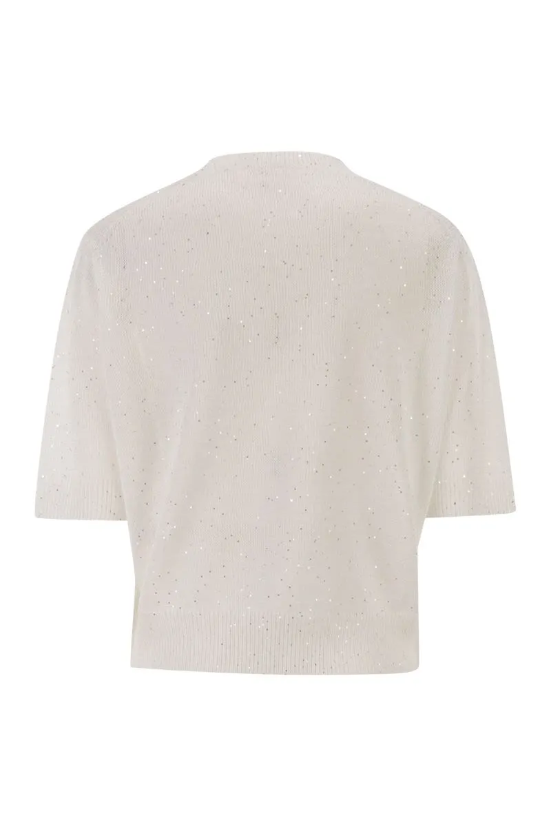 SHORT-SLEEVED CREW NECK JUMPER IN LINEN AND COTTON WITH SEQUINS sold by Lord & Taylor product image thumbnail 2