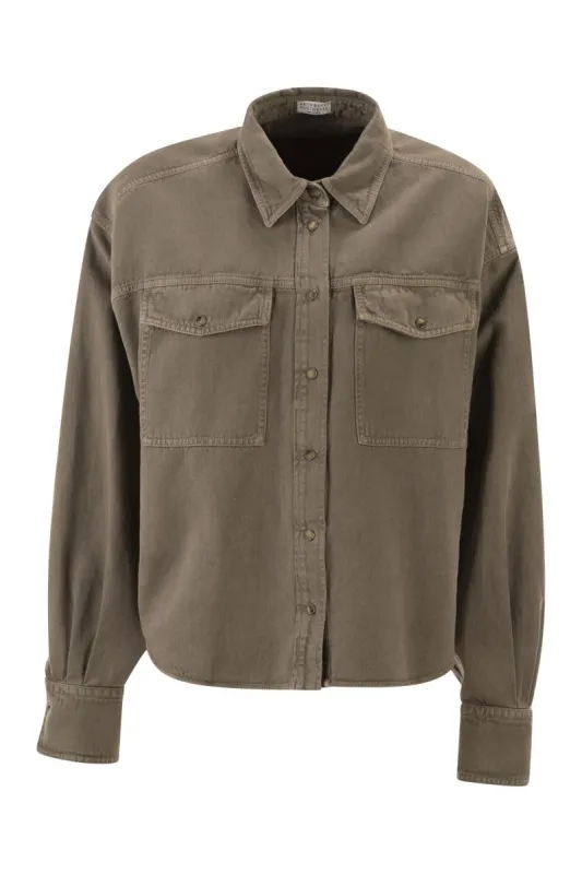 SHIRT IN GARMENT-DYED COTTON AND LINEN COVER made by Brunello Cucinelli