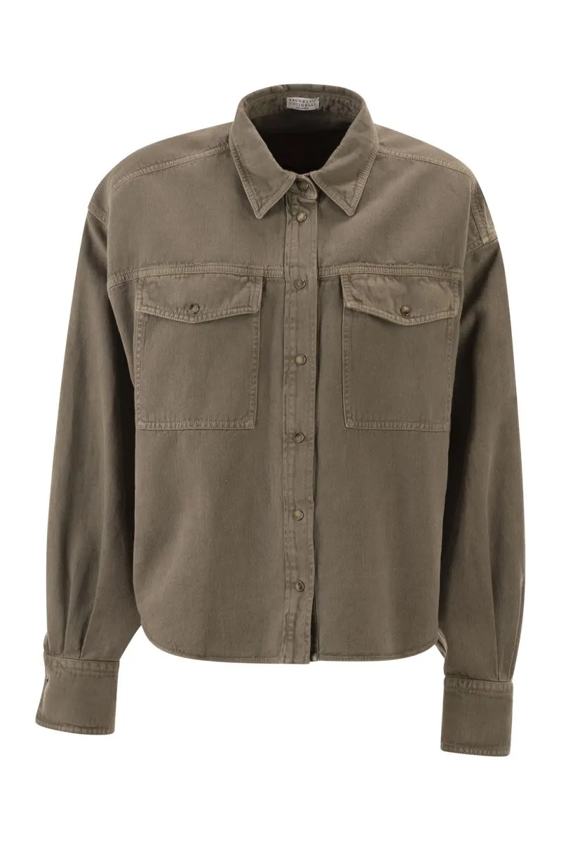 SHIRT IN GARMENT-DYED COTTON AND LINEN COVER sold by Lord & Taylor