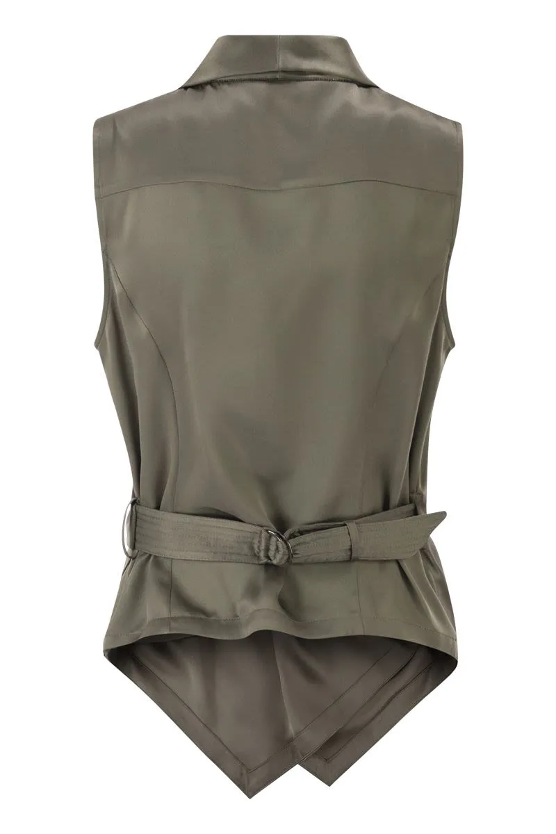 WRAP-AROUND SLEEVELESS TOP IN FINE SILK SATIN sold by Lord & Taylor product image thumbnail 2