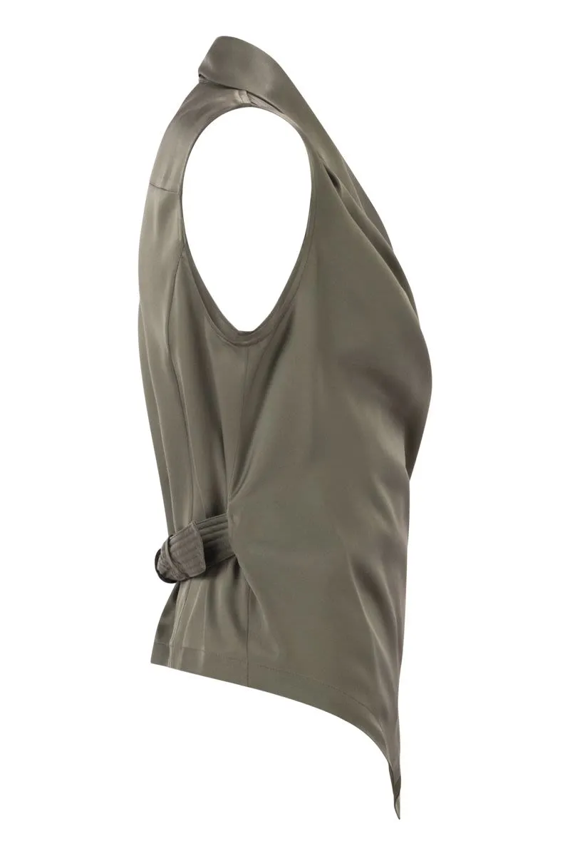 WRAP-AROUND SLEEVELESS TOP IN FINE SILK SATIN sold by Lord & Taylor product image thumbnail 3