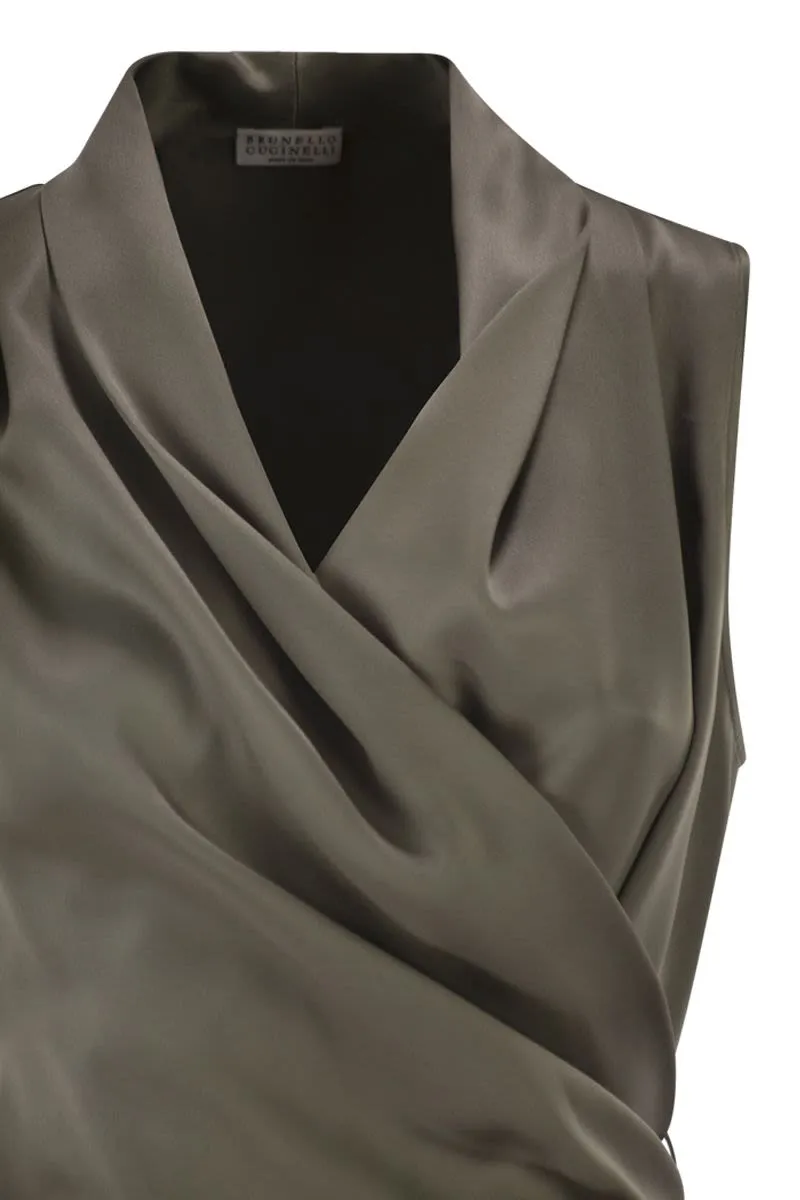 WRAP-AROUND SLEEVELESS TOP IN FINE SILK SATIN sold by Lord & Taylor product image thumbnail 4