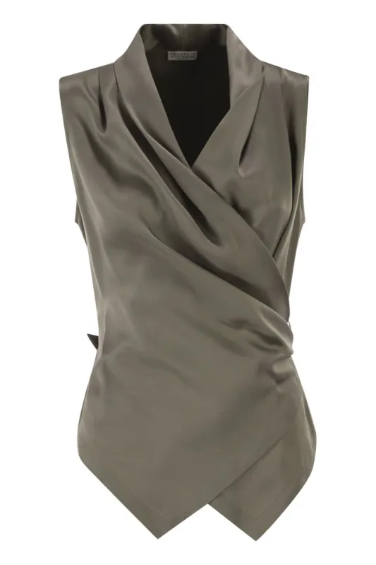 WRAP-AROUND SLEEVELESS TOP IN FINE SILK SATIN sold by Lord & Taylor