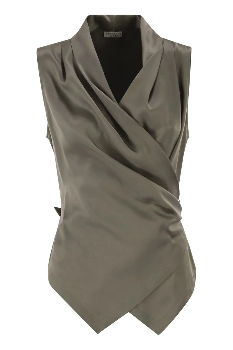 WRAP-AROUND SLEEVELESS TOP IN FINE SILK SATIN sold by Lord & Taylor
