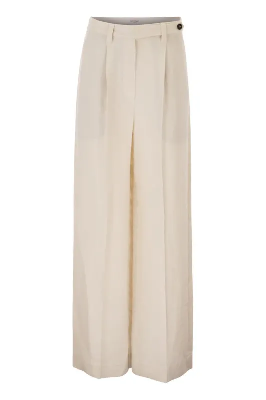 TAILORED TROUSERS IN FLUID VISCOSE AND LINEN TWILL WITH DOUBLE PLEATS sold by Lord & Taylor