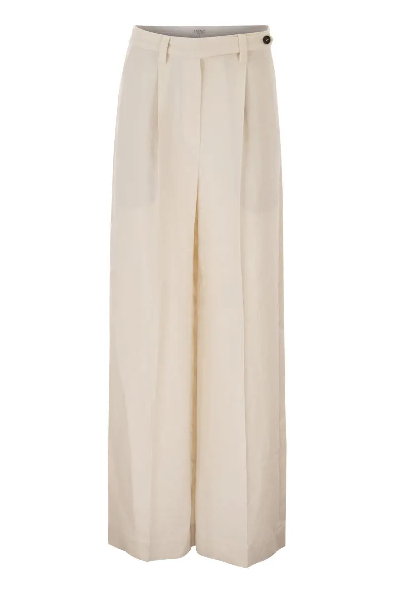 TAILORED TROUSERS IN FLUID VISCOSE AND LINEN TWILL WITH DOUBLE PLEATS sold by Lord & Taylor