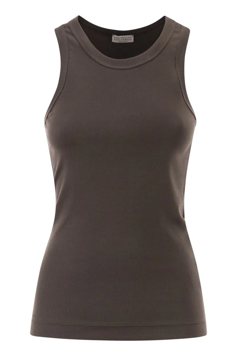 STRETCH COTTON RIBBED JERSEY TOP WITH MONILE sold by Lord & Taylor