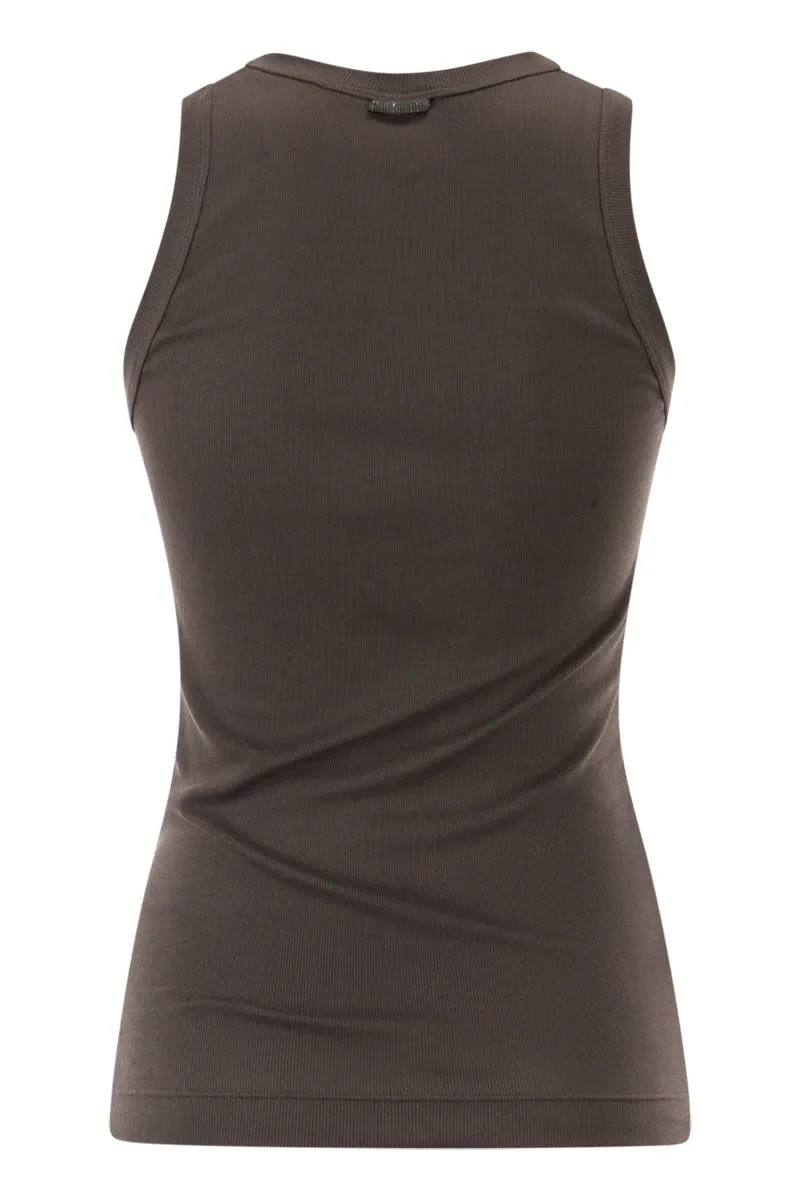 STRETCH COTTON RIBBED JERSEY TOP WITH MONILE sold by Lord & Taylor product image thumbnail 2