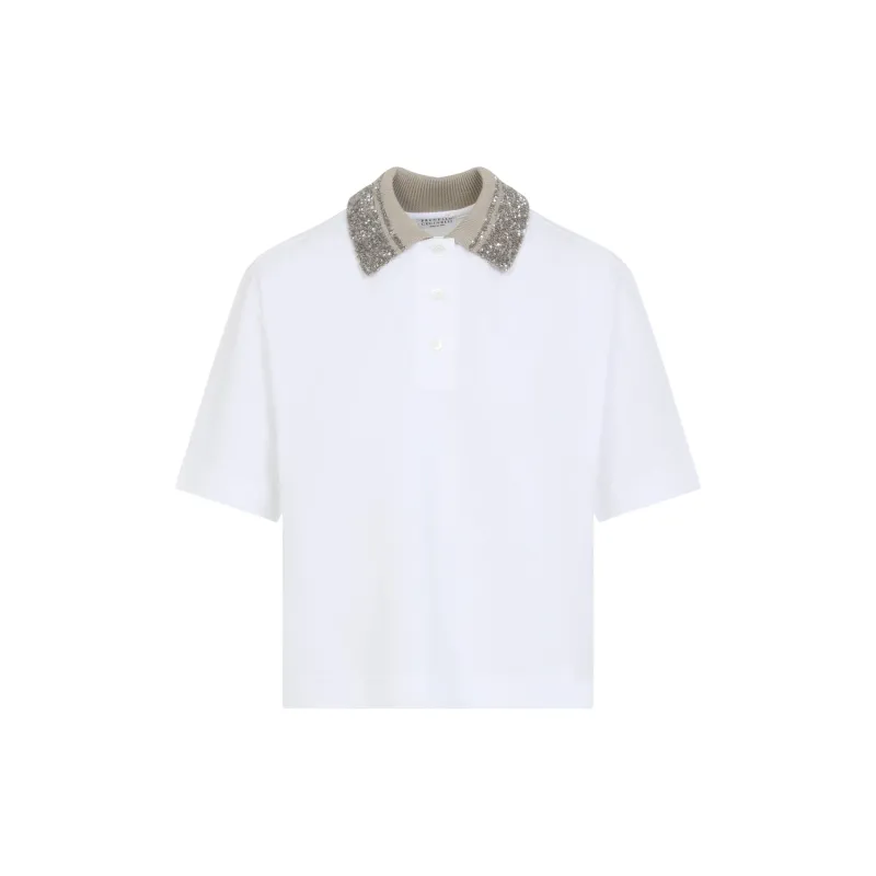 COTTON JERSEY POLO SHIRT WITH DAZZLING KNIT COLLAR sold by Lord & Taylor
