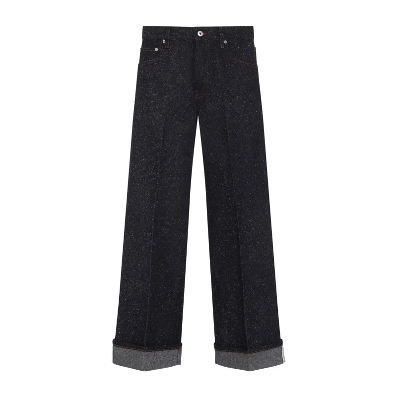 BLUE COTTON NYLON STRAIGHT-LEG JEANS sold by Lord & Taylor