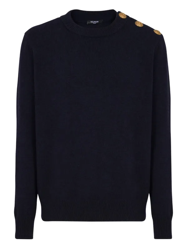 BLUE WOOL CREW NECK SWEATER made by Balmain