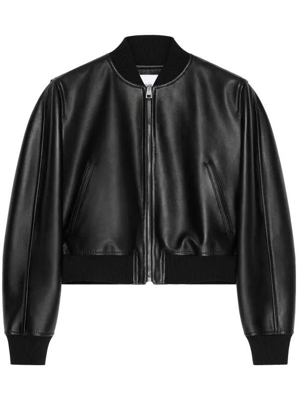 BLACK LAMBSKIN CROPPED BOMBER JACKETS sold by Lord & Taylor