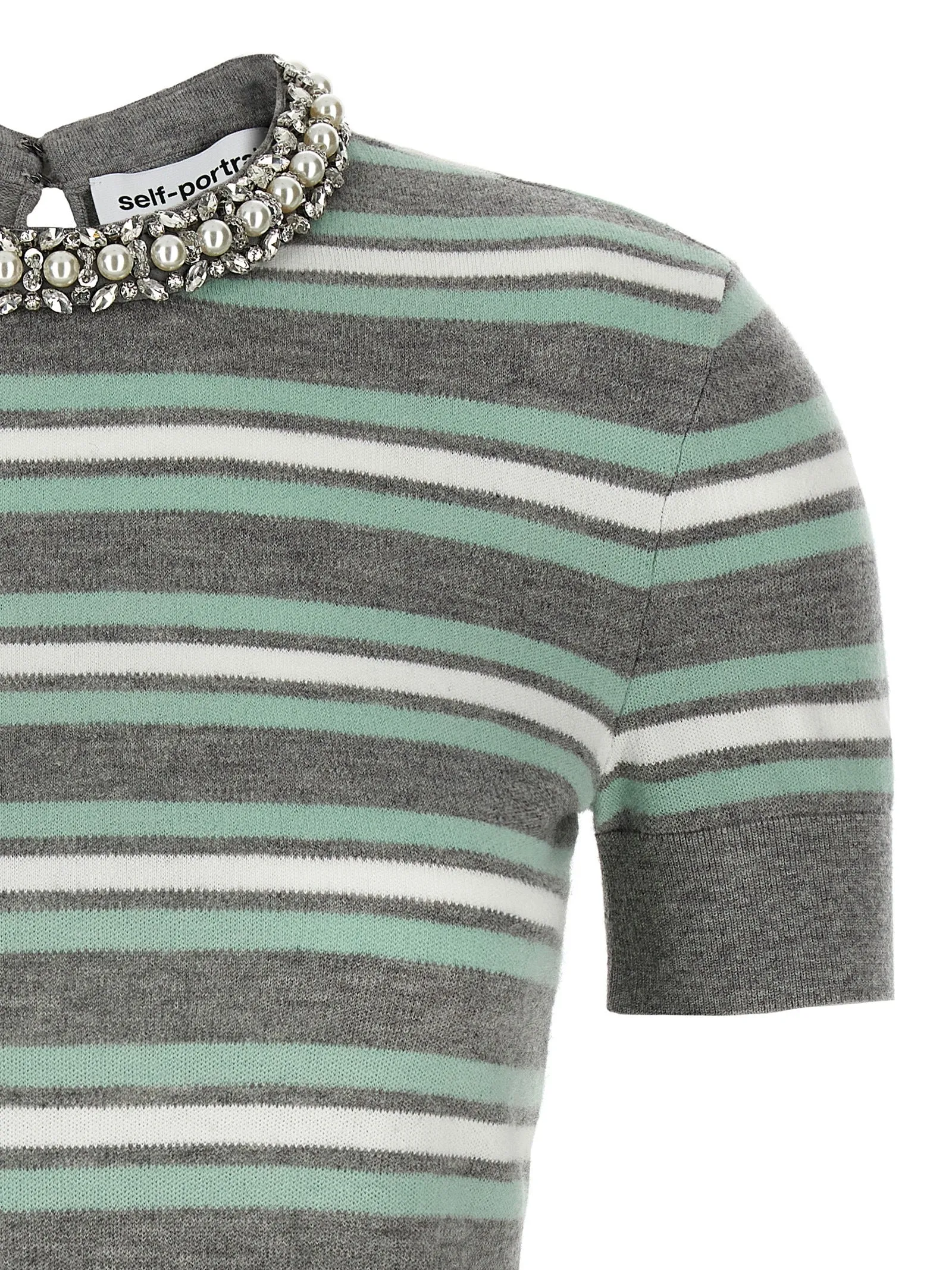 'Grey Striped Crystal Trim Knit' sweater sold by Lord & Taylor product image thumbnail 3