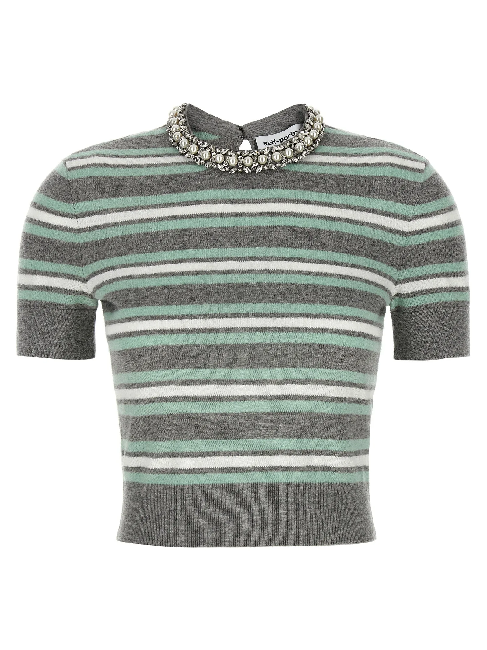 'Grey Striped Crystal Trim Knit' sweater sold by Lord & Taylor