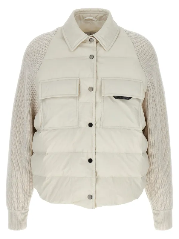 Two-material 'Shiny Flap Detail' down jacket made by Brunello Cucinelli