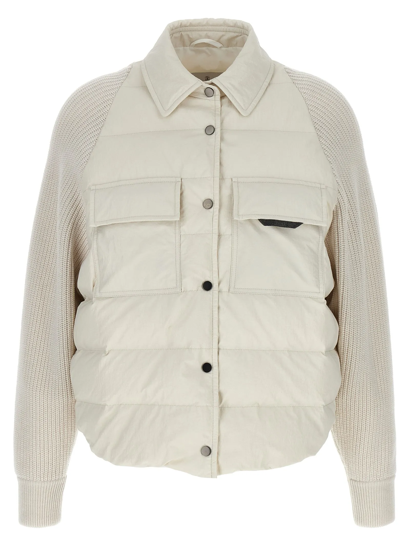 Two-material 'Shiny Flap Detail' down jacket sold by Lord & Taylor