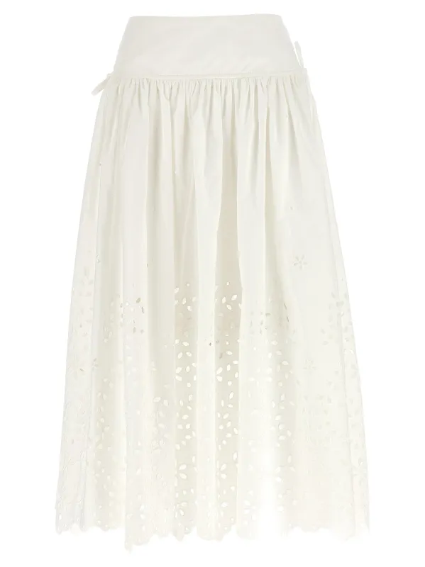 'White Cotton Embroidered Midi' skirt made by Self-Portrait