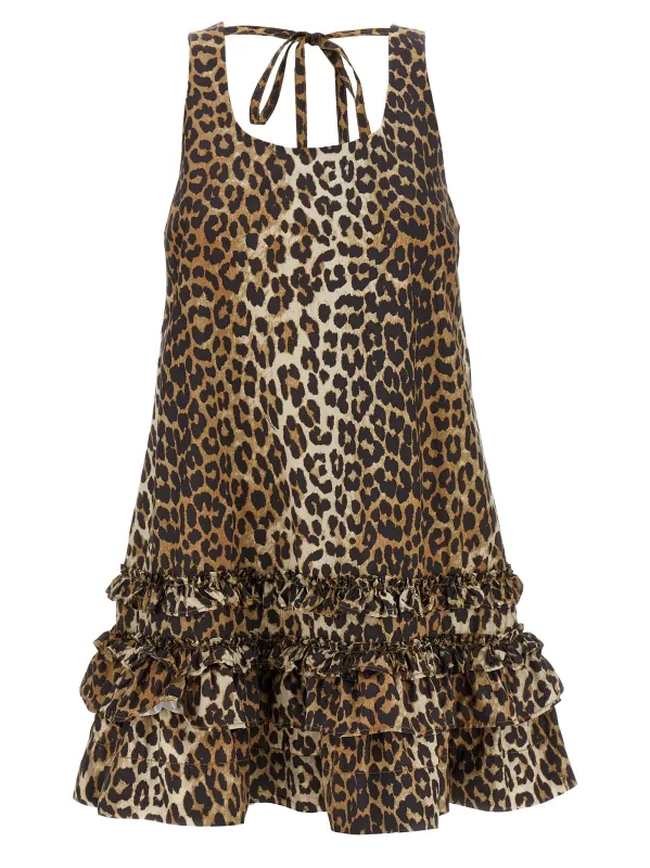 'Leopard Cotton Poplin Mini' dress made by Ganni